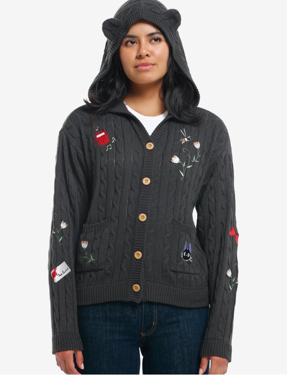 Studio Ghibli Kiki’s Delivery Service Jiji Cable Knit Hooded Cardigan Medium